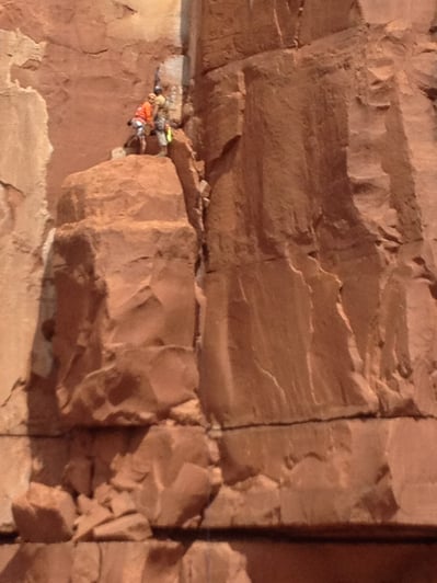 Rescuers near the rescue site on the rock wall