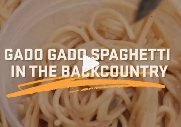 gado gado spaghetti in the backcountry recipe video with noodles in the background