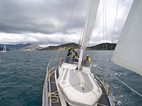 NOLS students sail a keelboat in New Zealand's Marlborough Sounds