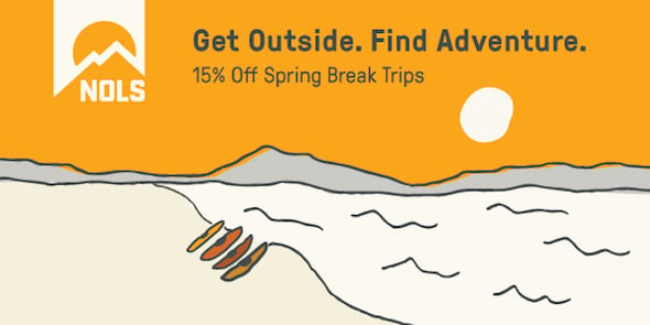 spring break special offer graphic with drawing of kayaks on a beach