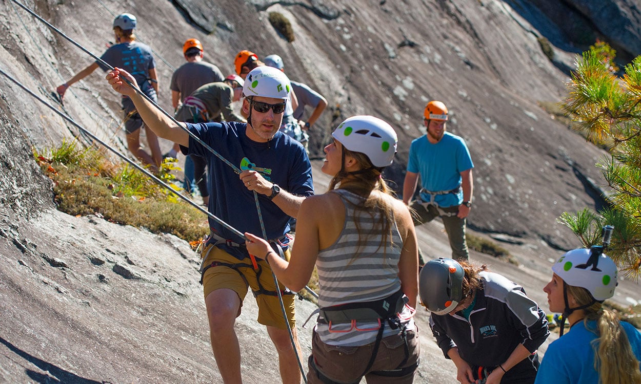 Andrew Bobilya teaches students how to rock climb