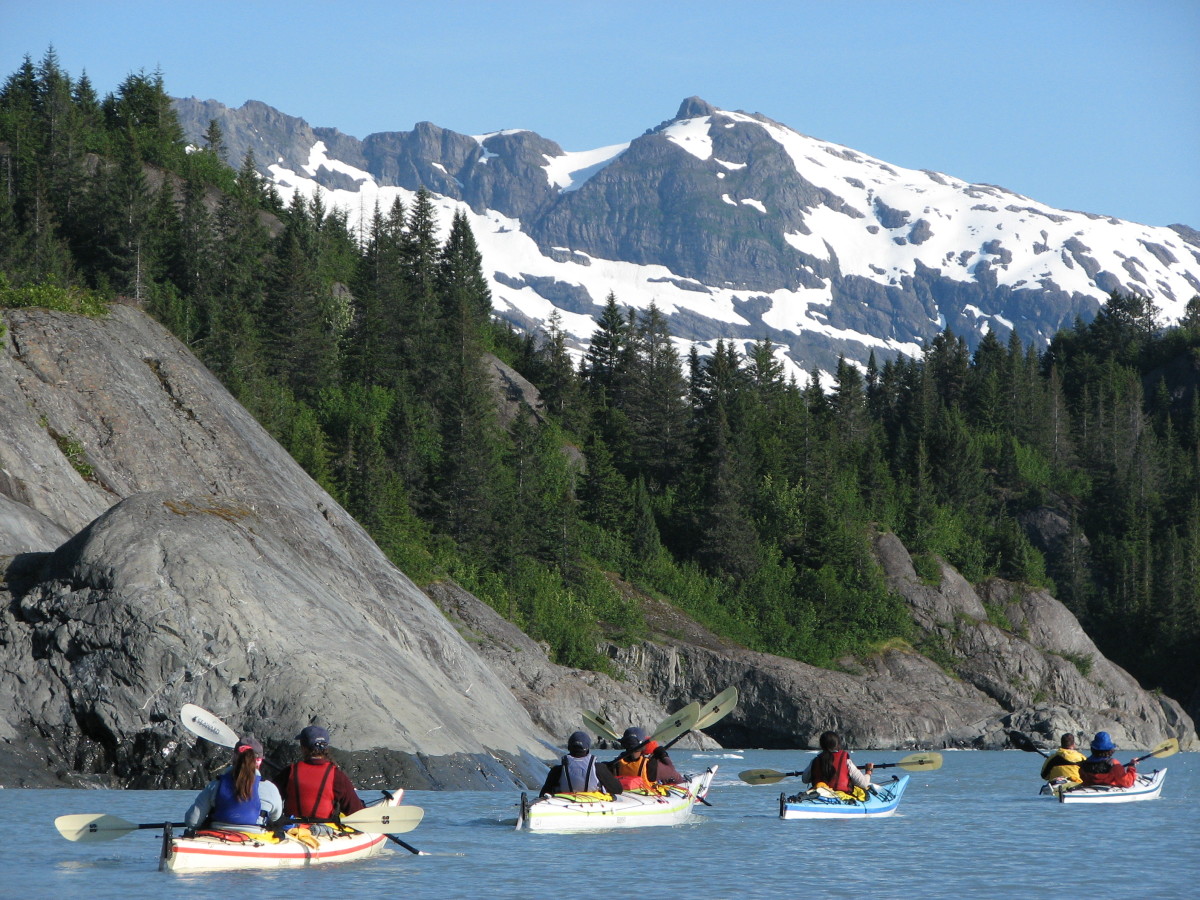 Group sea kayaking in Alaska