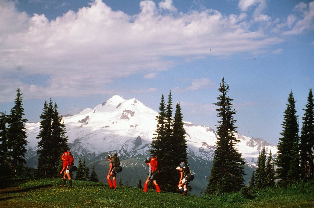 NOLS students backpacking in the mountains.