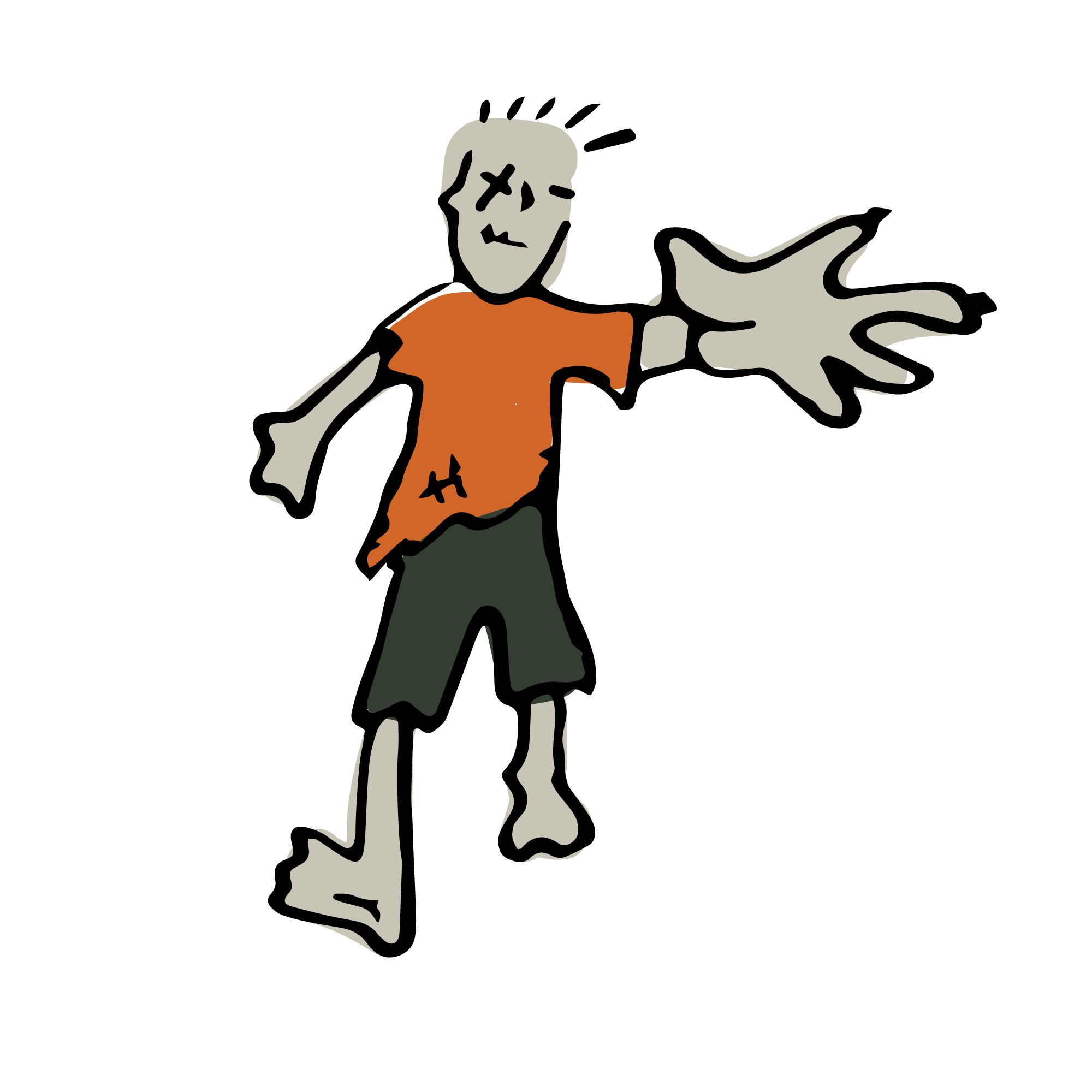 One illustrated zombie has its arm stretched toward the reader. His hand is large, ready to grab something.