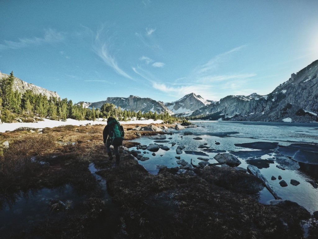 A NOLS student backpacking in the Wind River Range.