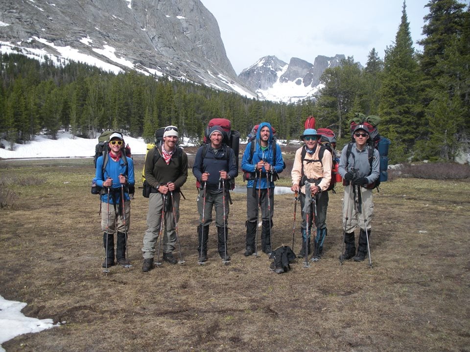 Six NOLS students on an Outdoor Educator expedition in the Wind River Range
